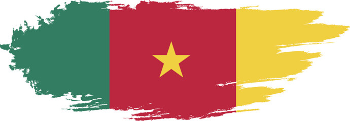 Cameroon flag on brush paint stroke.
