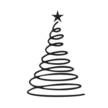 line art illustration christmas tree celebrate christmas day continous one line