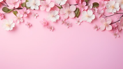Fototapeta na wymiar Spring flowers on pink background