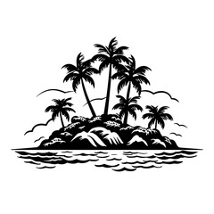 Fototapeta na wymiar beach, palm, tree, tropical, island, summer, vector, sea, illustration, sun, nature, travel, ocean, water, silhouette, landscape, sunset, sky, vacation, ship, palm tree, paradise, hawaii, design, holi