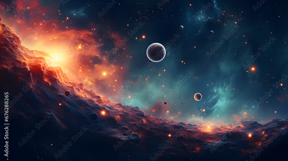 Poster abstract planets and space background. generative ai.
