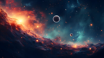 Abstract planets and space background. Generative Ai.
