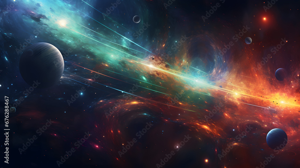 Poster abstract planets and space background. generative ai.
