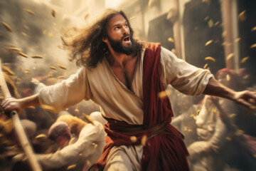 Cleansing of the Temple - Jesus Christ - Passover - a den of thieves - Passionate Purge - Christ's Fury in the Marketplace - obrazy, fototapety, plakaty