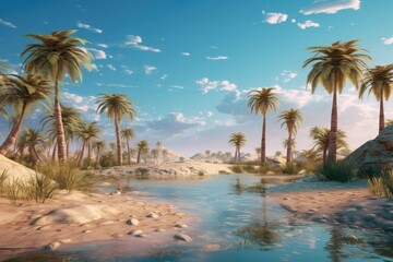 Calm desert view with palm trees
