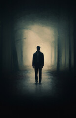 Obraz premium man in the woods - physiological thriller style - movie poster - illustration on canvas