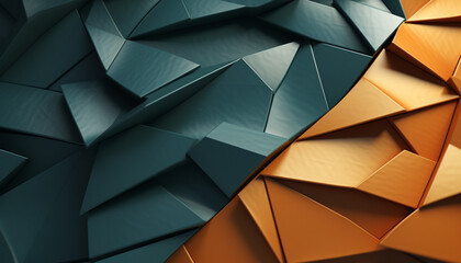3D geometric textured background green and gold