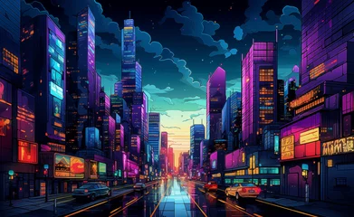Foto op Plexiglas Pop Art depiction of a futuristic cityscape © Curioso.Photography