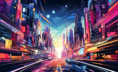Poster Pop Art depiction of a futuristic cityscape © Curioso.Photography