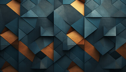 3D geometric background dark blue and yellow