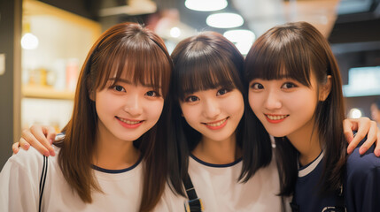 仲の良い3人グループの若くて美しい女性