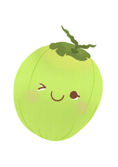 Fruit cartoon used in teaching for children. The fruit has a cute face; Coconut.