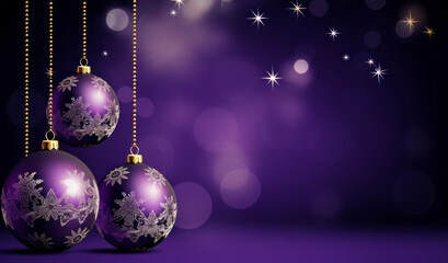 Purple christmas background with purple baubles 3D render