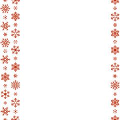 Snowflakes. Seamless vertical border. Repeating vector pattern. Isolated colorless background. Endless holiday ornament. Place for text. Delicate crystal background. Frostwork. Frozen star. 