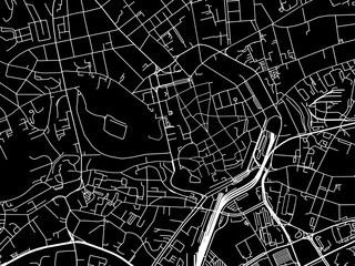 Vector road map of the city of Brno center in the Czech Republic with white roads on a black background.