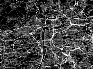 Vector road map of the city of Prague in the Czech Republic with white roads on a black background. - obrazy, fototapety, plakaty