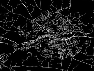 Vector road map of the city of Trebic in the Czech Republic with white roads on a black background.