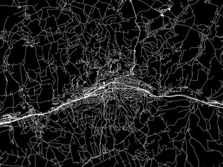 Vector road map of the city of Zlin in the Czech Republic with white roads on a black background.