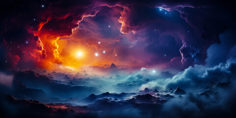 Fototapeta premium Into the Cosmos: Ethereal Nebula and Starscape in the Vastness of Space