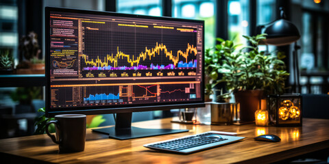 AI Trading Hub: Modern Office with Real-Time Stock Market Data Monitoring