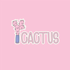 Cactus poster. Cactus in doodle cartoon style. Vector illustration with succulent in pots. Cute prickly plants for design. Editable stroke