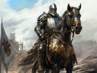 Fototapeta premium Knight in armor on horseback. Digital art.