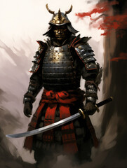 Samurai in armor. Digital art.