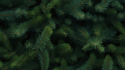 Fototapeta na wymiar Dichtes nahtloses Muster aus dunkelgrünen Tannenzweigen, ideal für festliche Designs und Naturhintergründe