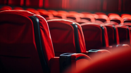 Rows of red velvet seats watching movies in the cinema