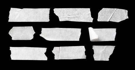 white adhesive tape wrinkle set on black isolated background