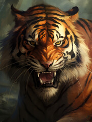 Angry tiger. Digital art.