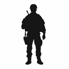 Soldier black icon on white background. Soldier silhouette
