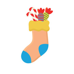  vector, illustration, cute Christmas socks with sweet gifts inside, New Year