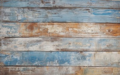 Fototapeta na wymiar Pastel blue and beige color aged wooden texture. Horizontal retro background with space for design.