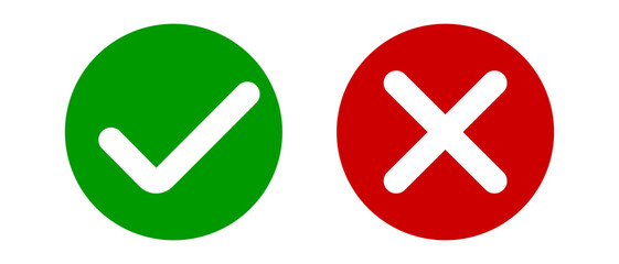Checkmark icon and X. Icon for an application or website. Green and red OK and X icon. Vector icons for your design. Stock vector EPS 10 - obrazy, fototapety, plakaty