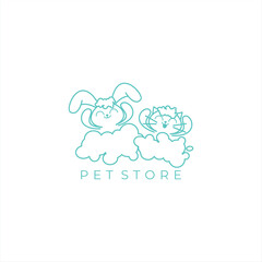 Minimalist line bath cat and bunny logo