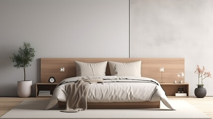 Home mockup, cozy Scandinavian bedroom interior, 3d render