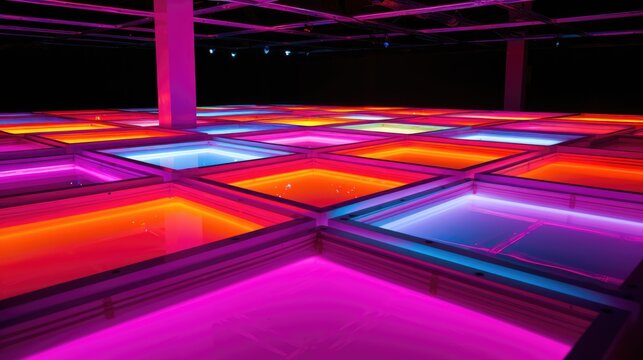 Disco style dance floor in an indoor dance hall. Colorful night club floor. - Powered by Adobe