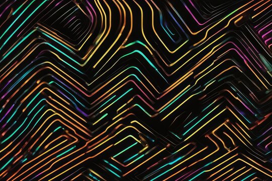 a high quality stock photograph of 3d render. Modern neon wallpaper. Glowing dynamic lines over black background
