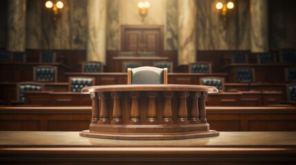 Background of an empty courtroom. Empty blurred courtroom background - obrazy, fototapety, plakaty