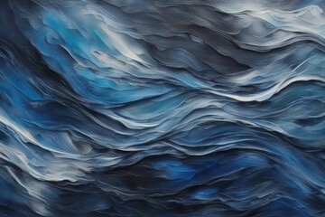 Closeup of abstract rough colorfuldark blue art painting texture background wallpaper, with oil or acrylic brushstroke waves, pallet knife paint on canvas