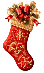 Christmas stocking decoration isolated on transparent or white background, png