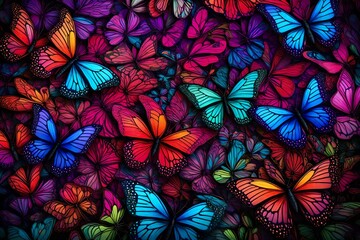 Liquid neon butterflies fluttering in an abstract meadow of ever-changing colors