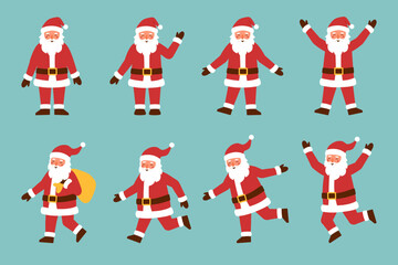 A set of Santa Clauses in various poses. Christmas concept.