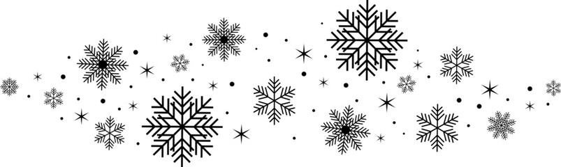 Snowflakes and stars on transparent background. Snowflakes and stars banner. New year illustration EPS 10 - obrazy, fototapety, plakaty