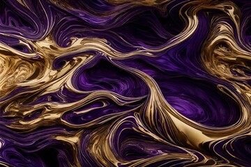 Molten gold and deep violet liquids intertwining to create a dynamic abstract wallpaper with stunning textures.