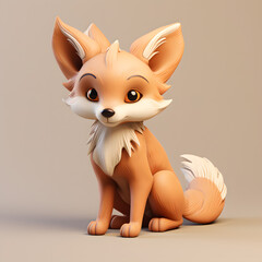 Cute fox in 3d clay style on background.