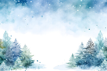 Winter season with Christmas tree and snow background.