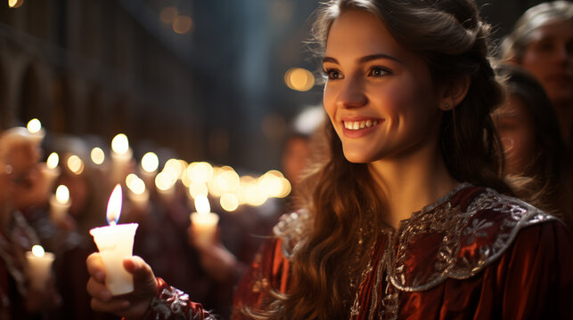 Candlemas Procession: A captivating shot of a Candlemas Day procession featuring vibrant robes, candles, and traditional attire