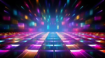 Deurstickers A dazzling disco dance floor illuminated by colorful lights © Dina